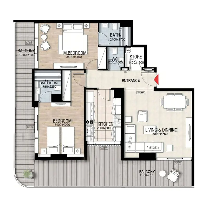 2 bedroom Apartments -  Confident Preston floor plan