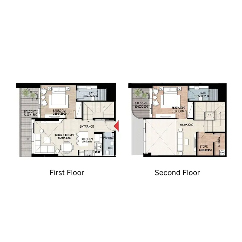 2 bedroom Duplex -  Confident Preston floor plan