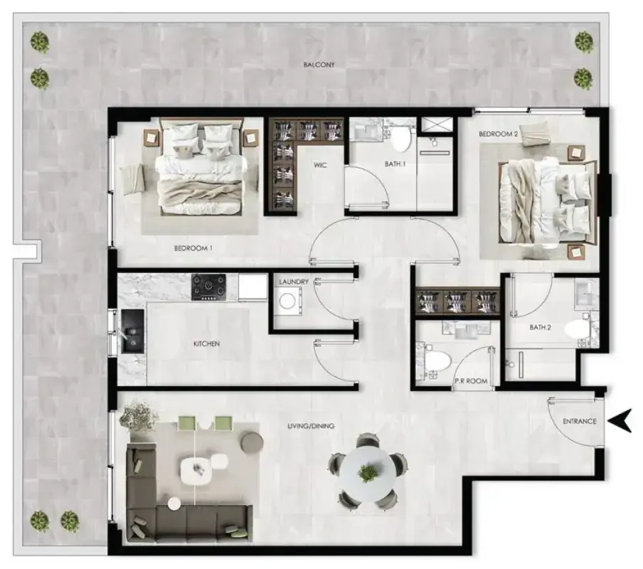 2 Bedrooms apartments - The Willows Residences floor plan