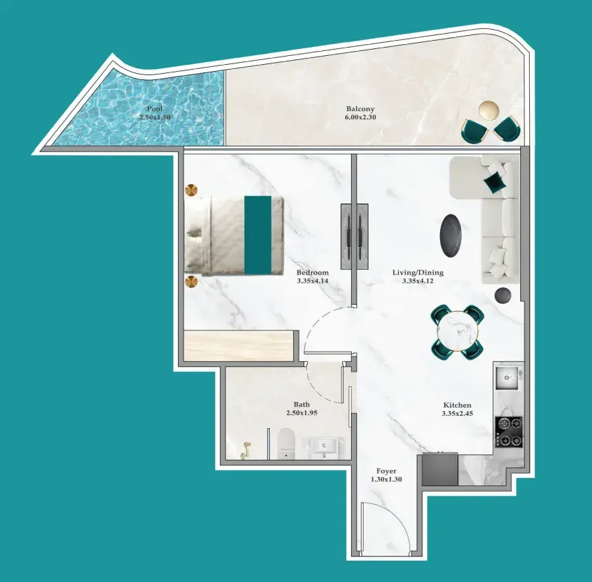 1 Bedroom apartments - Breez floor plan