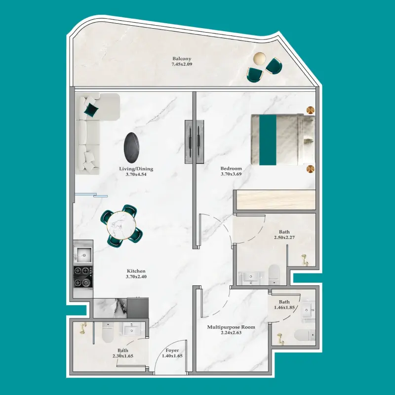 1,5 bedroom Apartments -  Breez floor plan