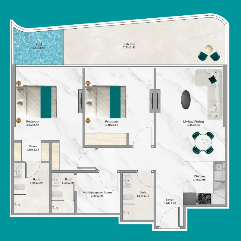 2,5 bedroom Apartments -  Breez floor plan