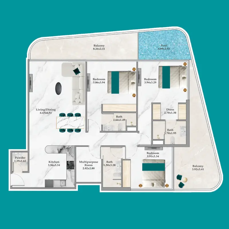 3,5 bedroom Apartments -  Breez floor plan