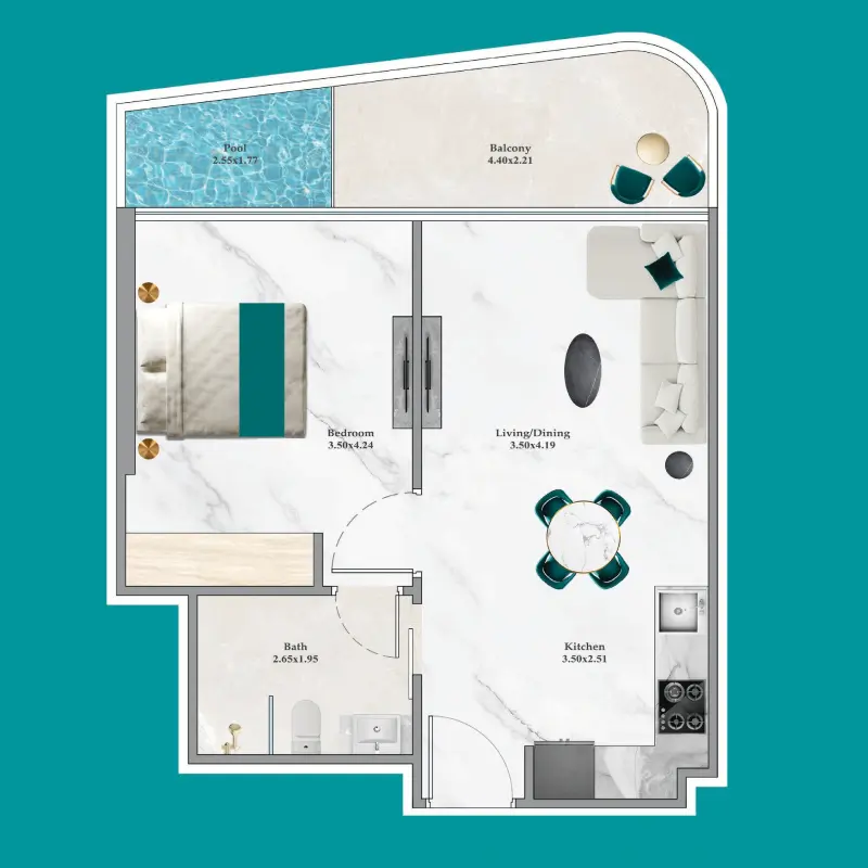 1 bedroom Apartments -  Breez floor plan