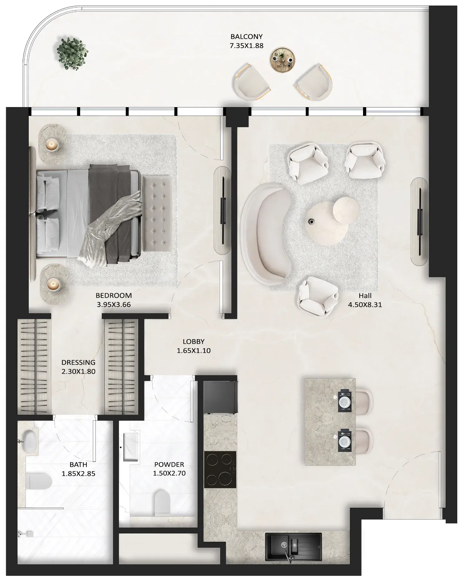 1 Bedroom apartments - SquareX One floor plan