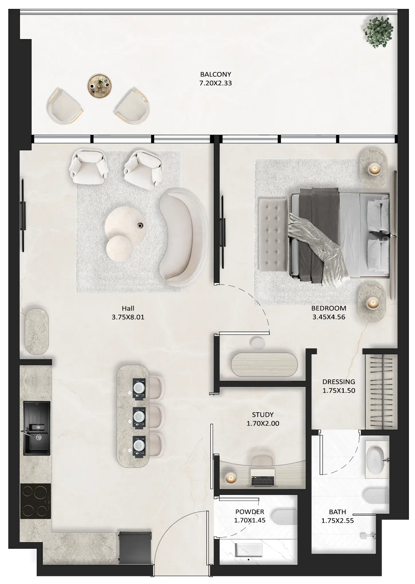 1.5 bedrooms apartments - SquareX One floor plan