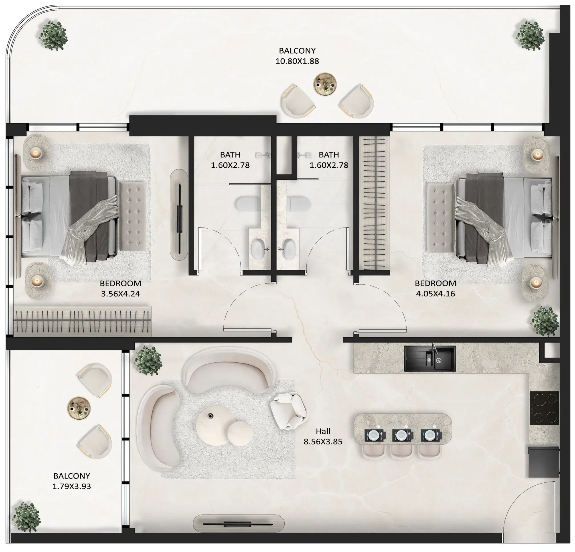 2 Bedrooms apartments - SquareX One floor plan