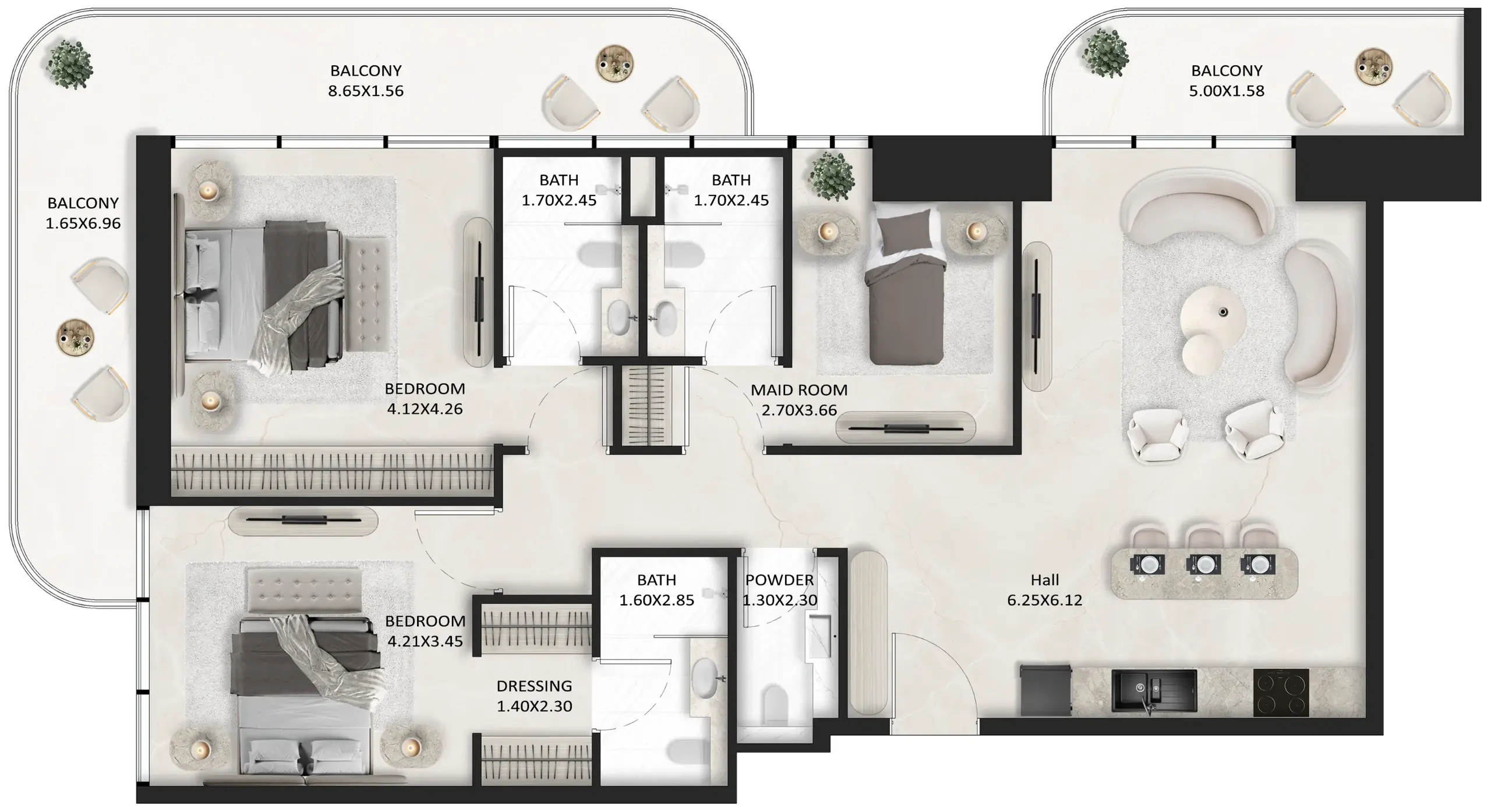 2.5 bedrooms apartments - SquareX One floor plan