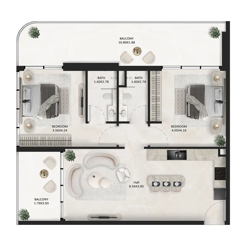 2 bedroom Apartments -  SquareX One floor plan