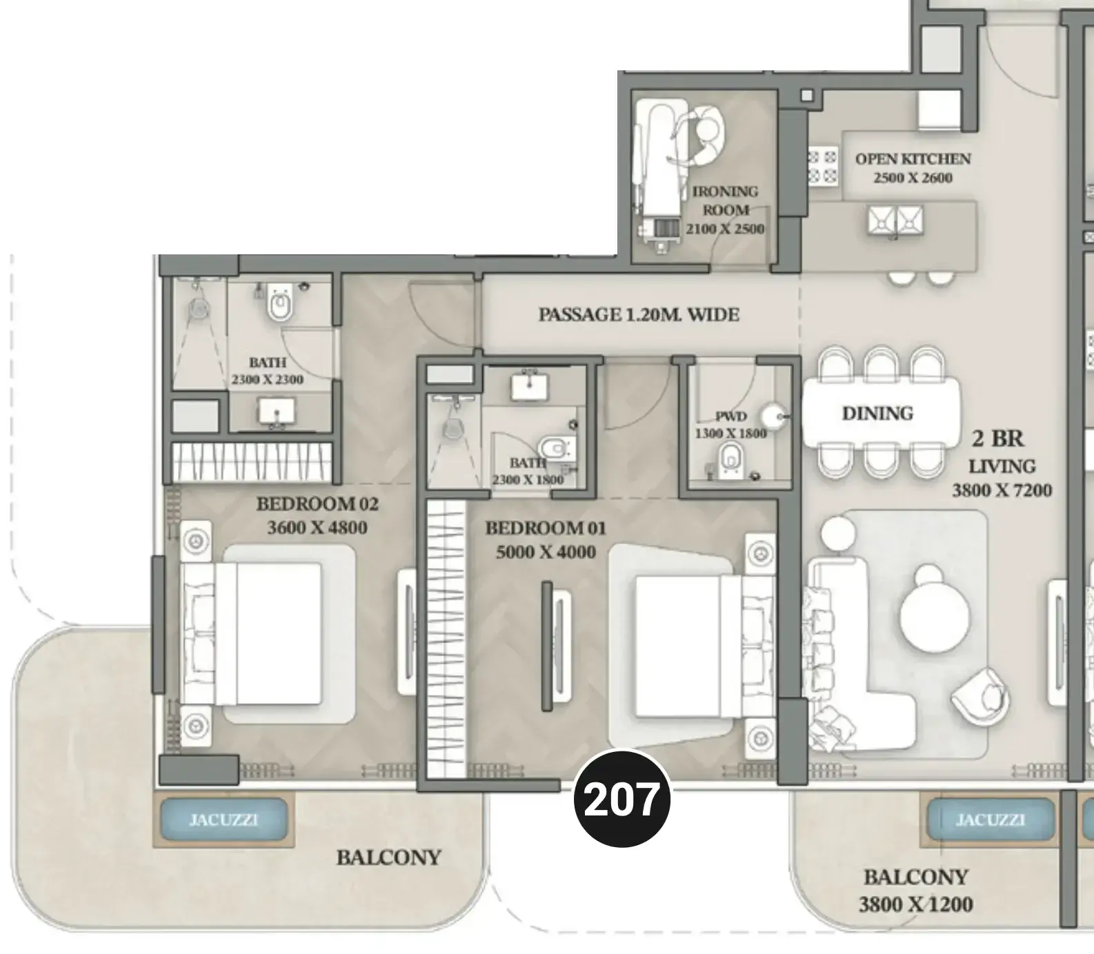 2 Bedrooms apartments - Wellington Ocean Walk floor plan