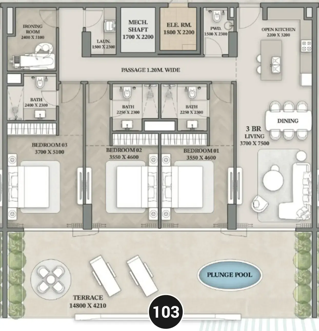 3 Bedrooms apartments - Wellington Ocean Walk floor plan