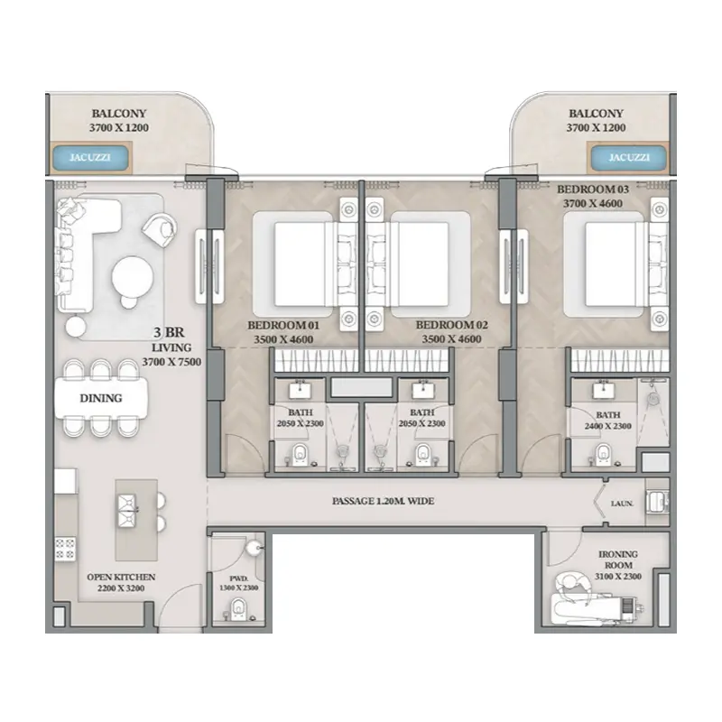 3 bedroom Apartments -  Wellington Ocean Walk floor plan