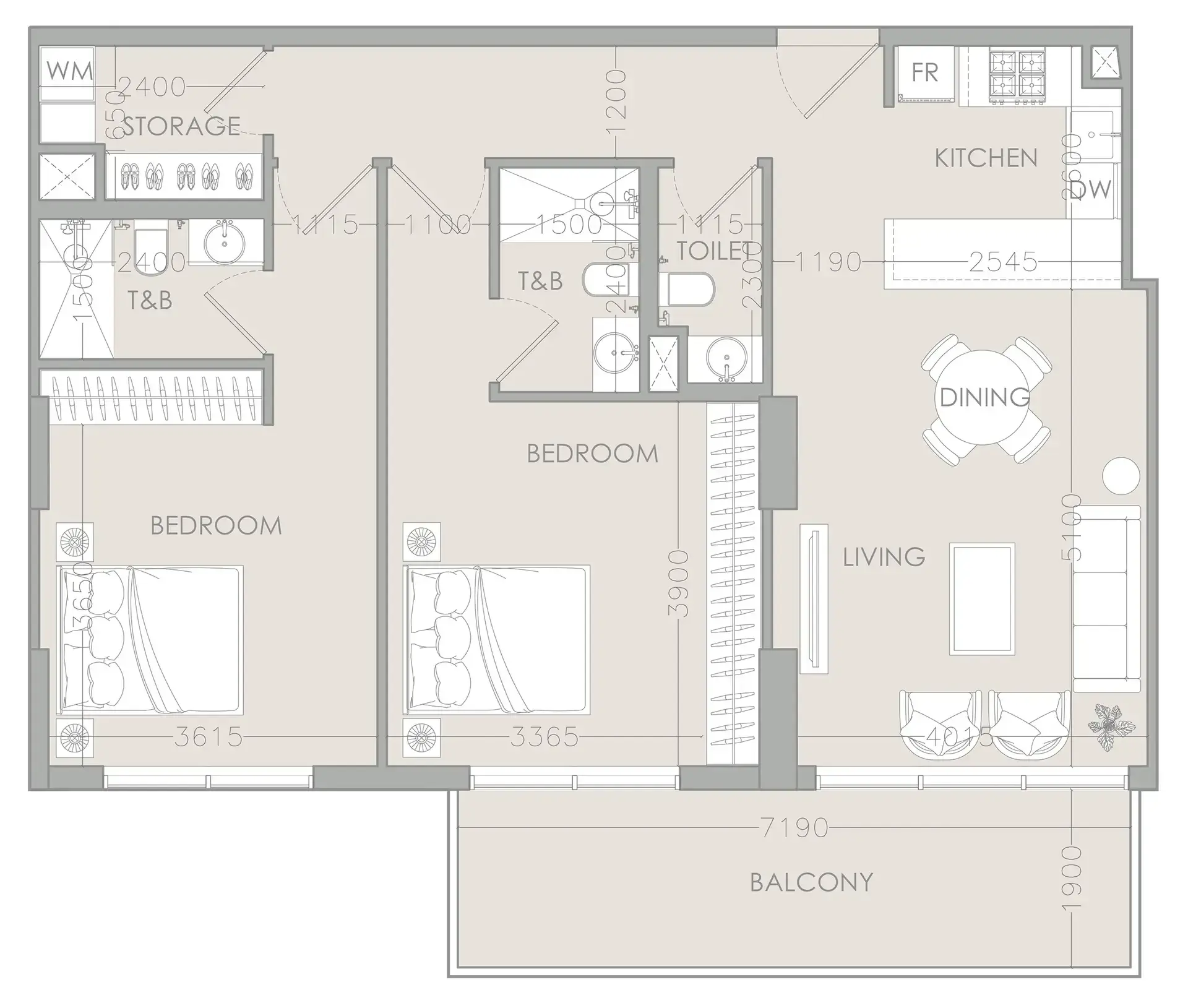 2 Bedrooms apartments - IR1DIAN Park floor plan