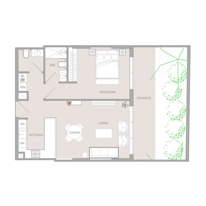 1 bedroom Apartments -  IR1DIAN Park floor plan
