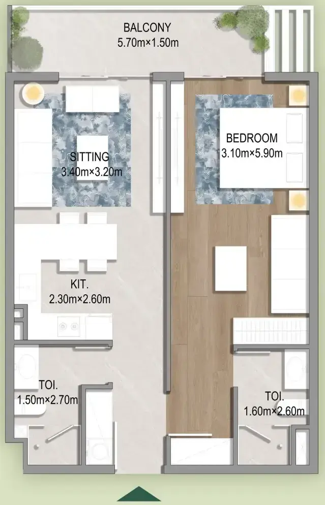 1 Bedroom apartments - Oasis Residences floor plan