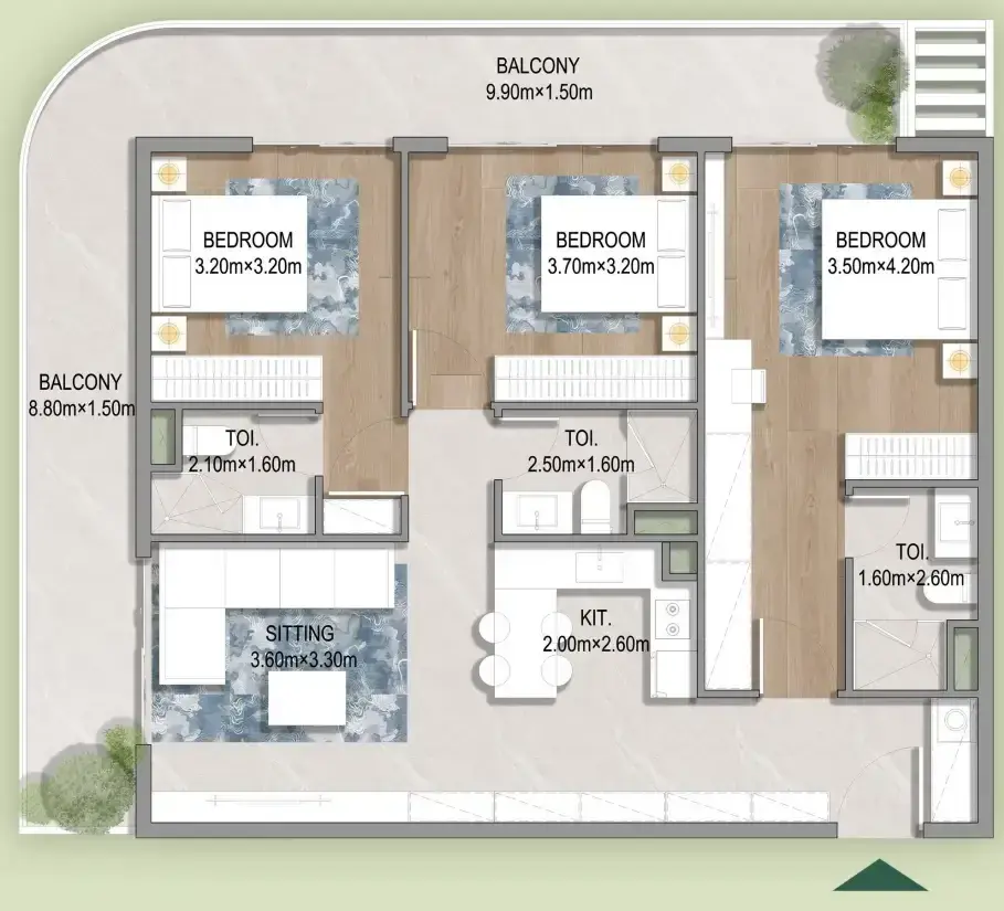 3 Bedrooms apartments - Oasis Residences floor plan