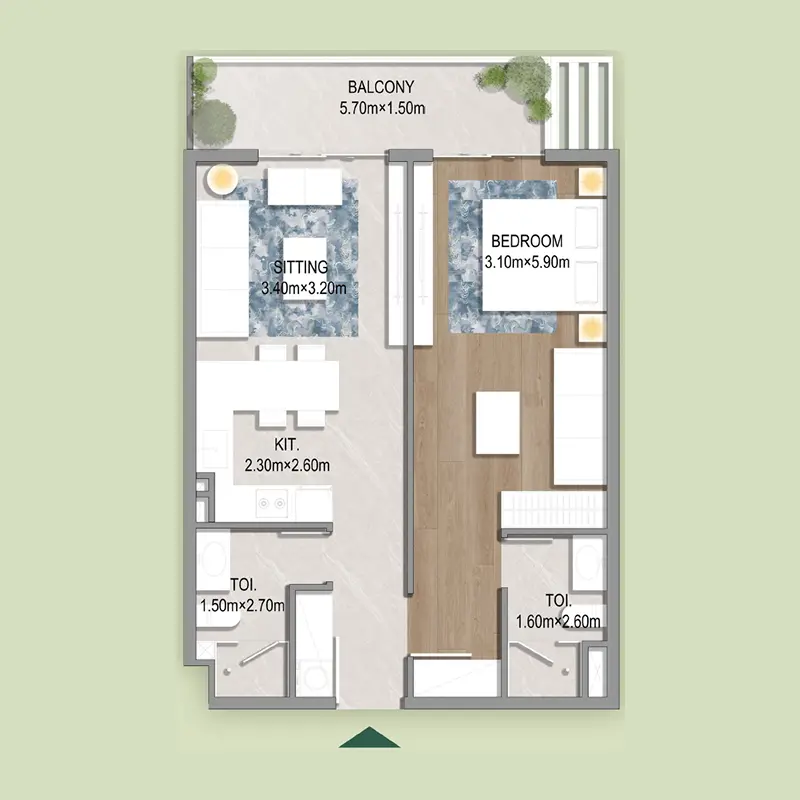 1 bedroom Apartments -  Oasis Residences floor plan