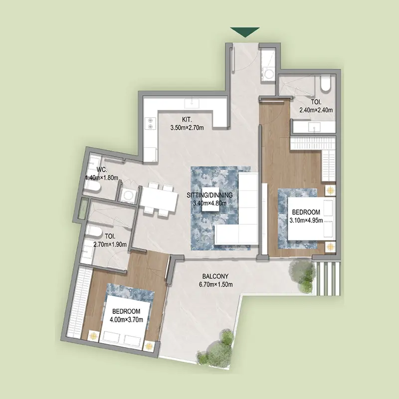 2 bedroom Apartments -  Oasis Residences floor plan