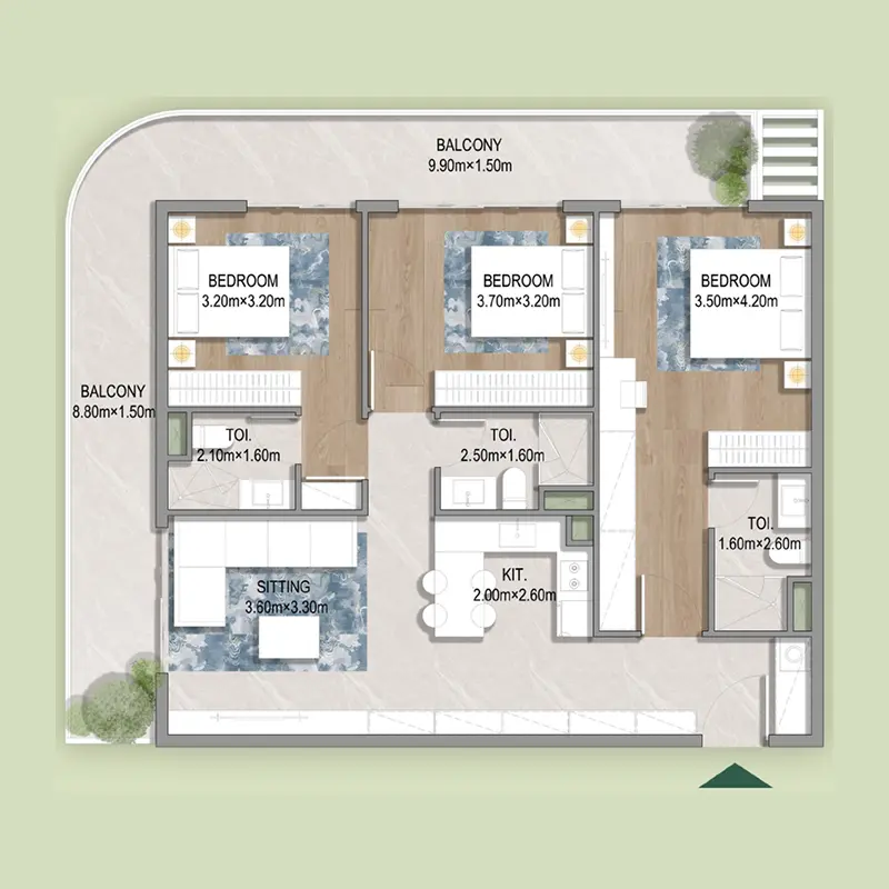 3 bedroom Apartments -  Oasis Residences floor plan