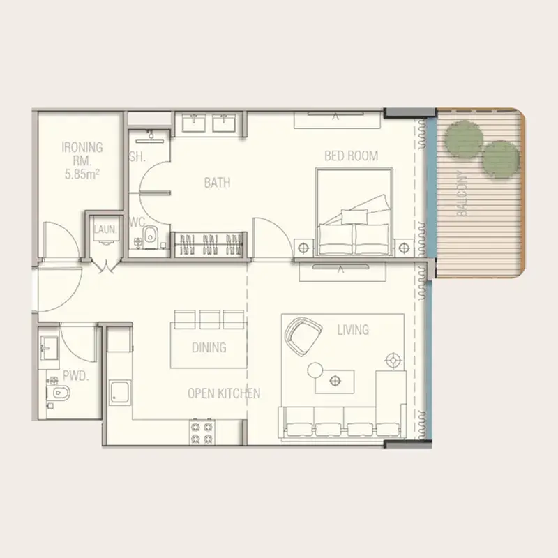 1 Bedroom apartments - Aquora by Casa Vista Development floor plan