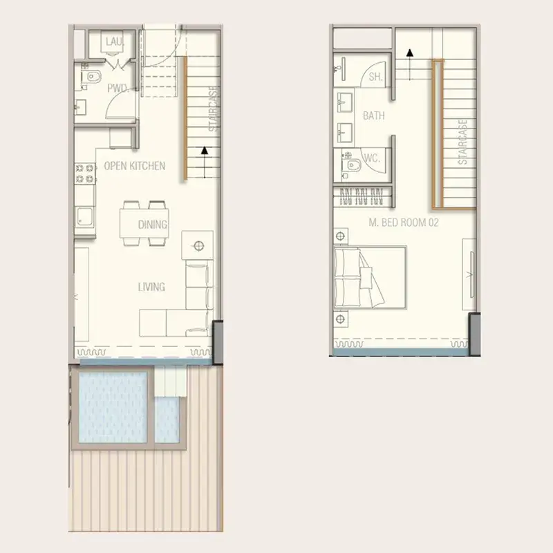 1 Bedroom duplex - Aquora by Casa Vista Development floor plan