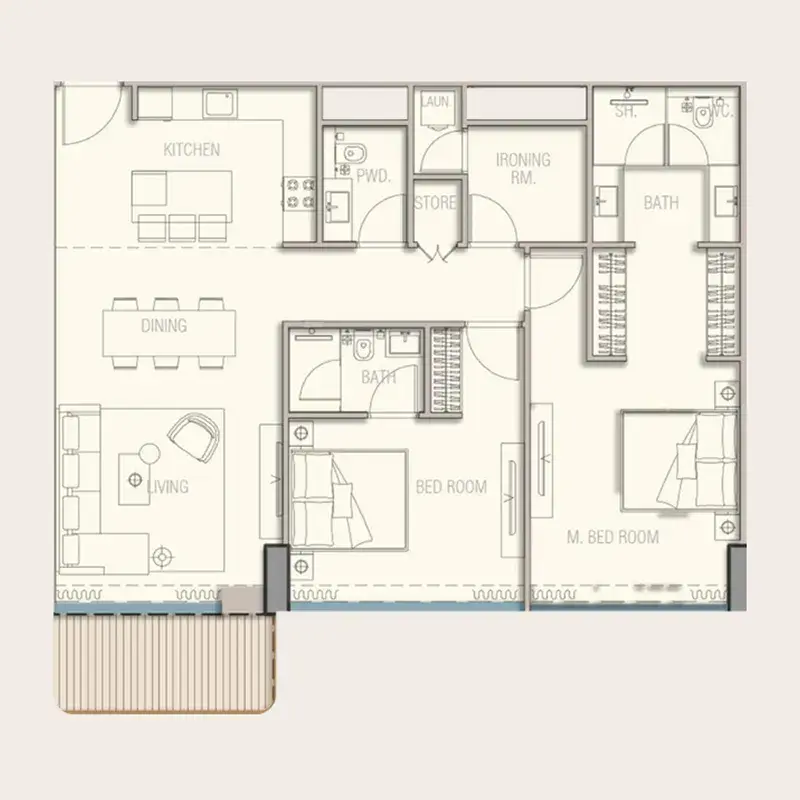 2 Bedrooms apartments - Aquora by Casa Vista Development floor plan