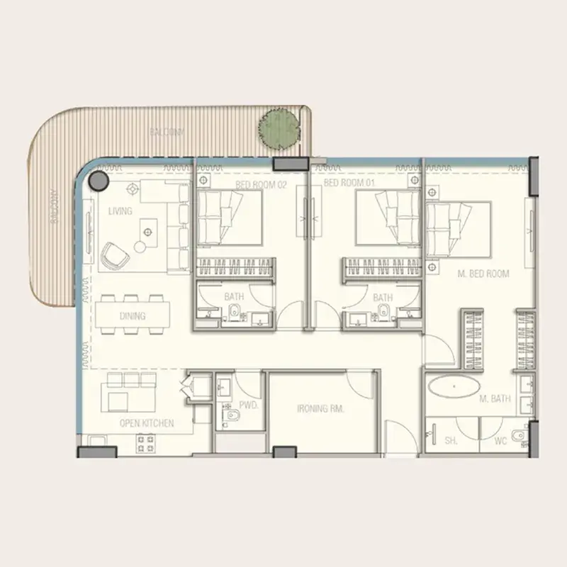 3 Bedrooms apartments - Aquora by Casa Vista Development floor plan