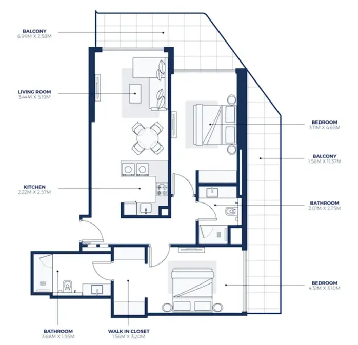 2 Bedrooms apartments - Creek Views 3 floor plan