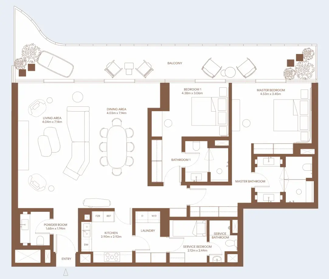 2 Bedrooms apartments - Dubai Harbour Residence floor plan