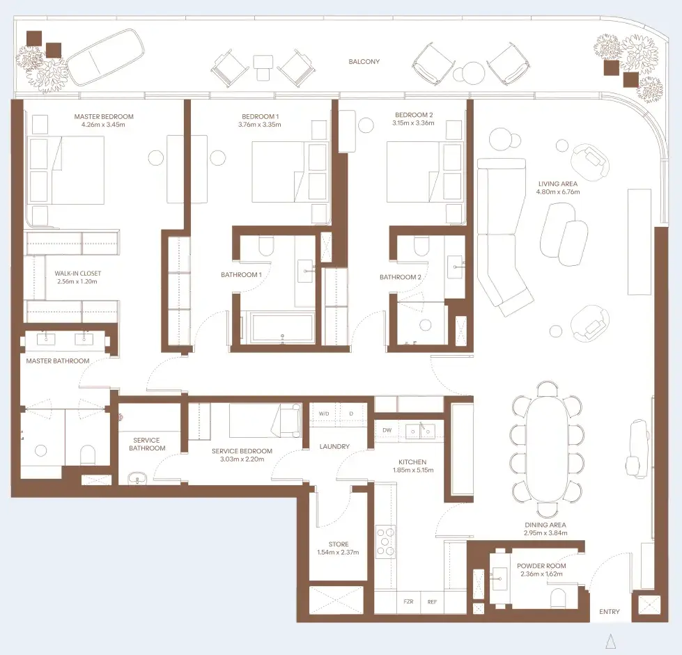 3 Bedrooms apartments - Dubai Harbour Residence floor plan