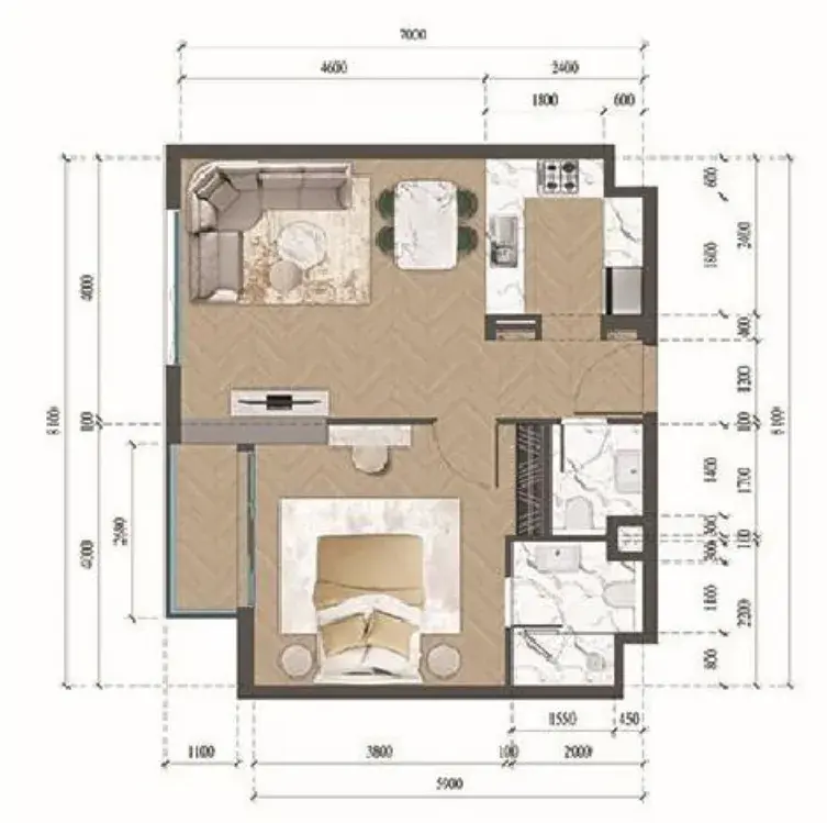 1 Bedroom apartments - Altai Tower floor plan