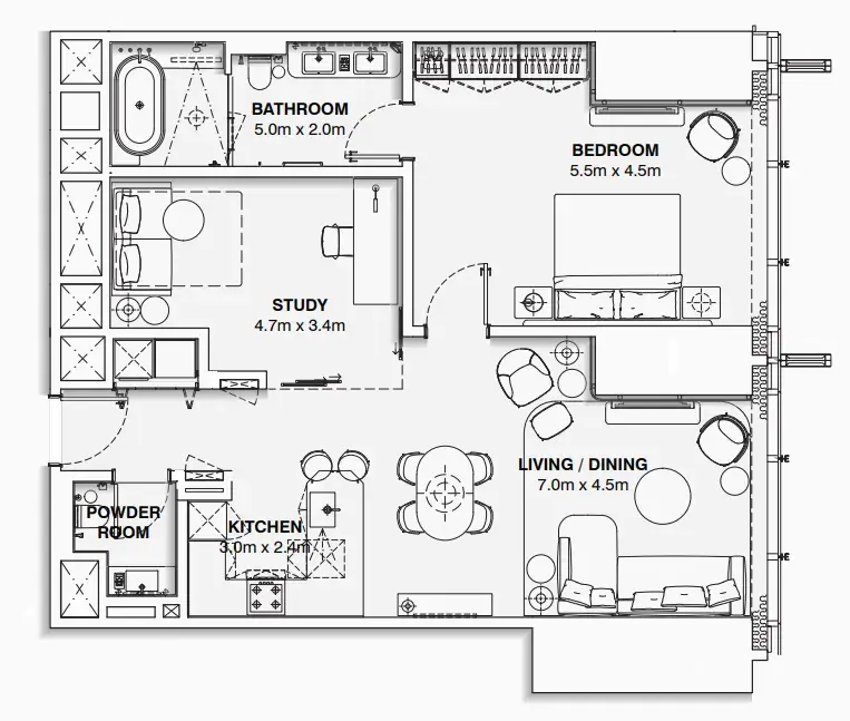 1.5 bedrooms apartments - Burj Azizi floor plan