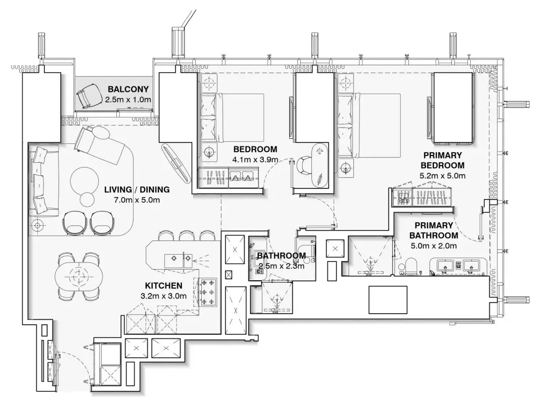 2 Bedrooms apartments - Burj Azizi floor plan