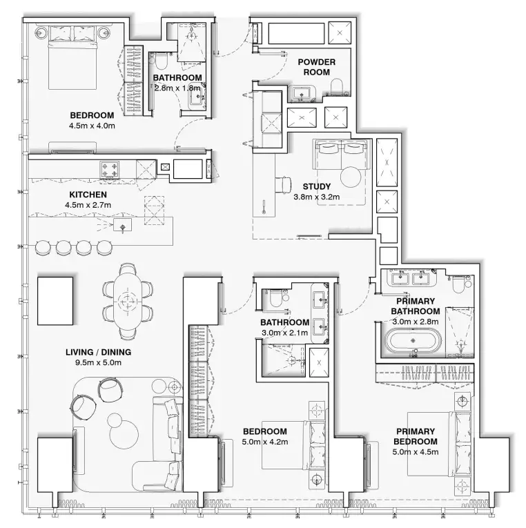 3.5 bedrooms apartments - Burj Azizi floor plan