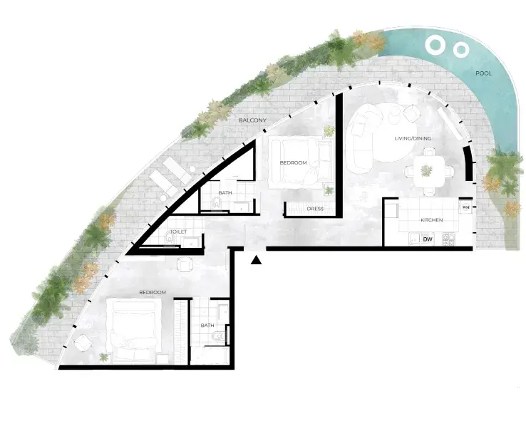 2 Bedrooms apartments - Trussardi Residences floor plan