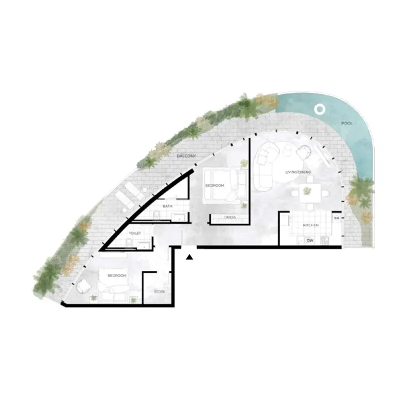 2 bedroom + Pool floor plan