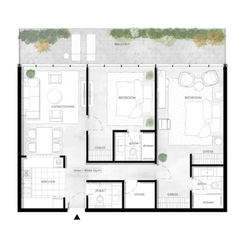2 bedroom floor plan