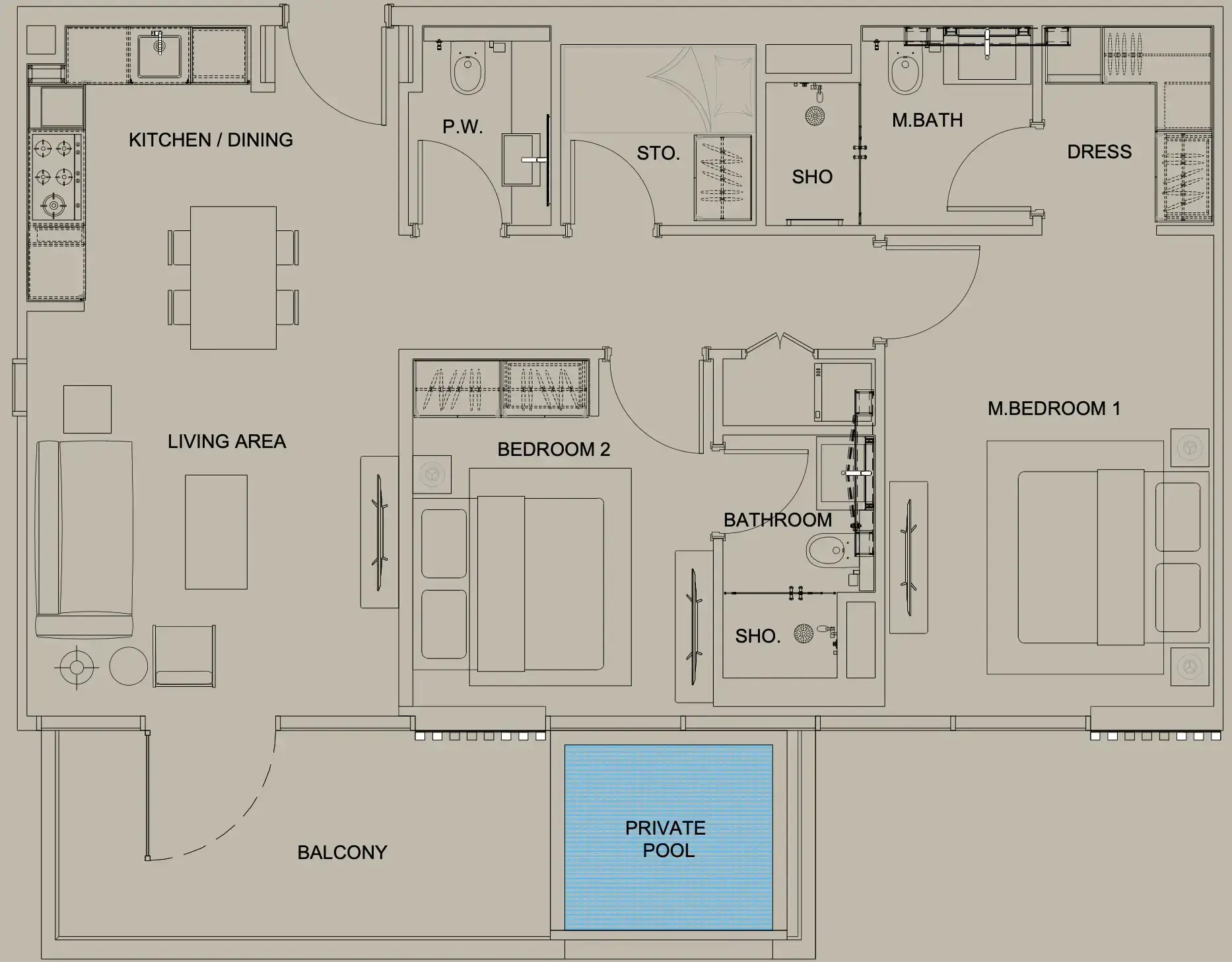 2 Bedrooms apartments - Beverly Gardens floor plan