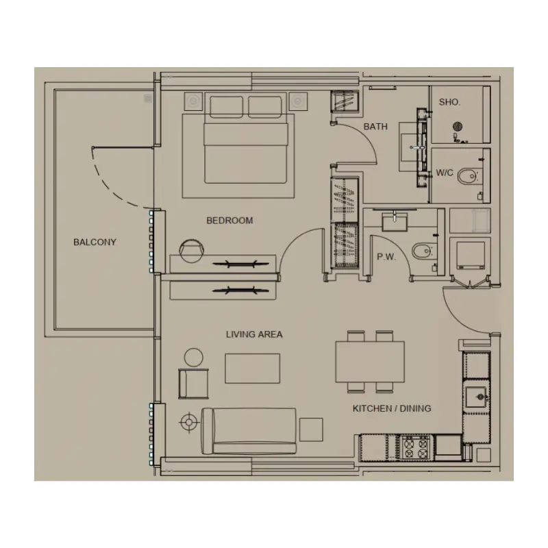 1 bedroom floor plan
