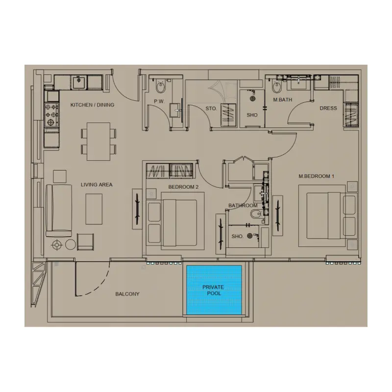 2 bedroom floor plan