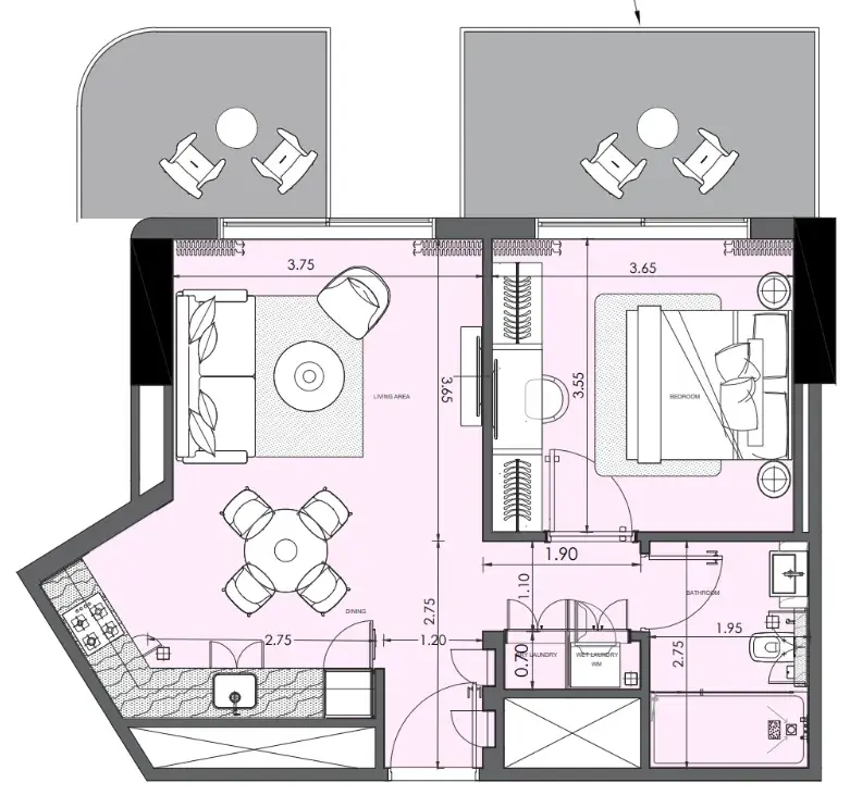1 Bedroom apartments - Azizi Wasel floor plan