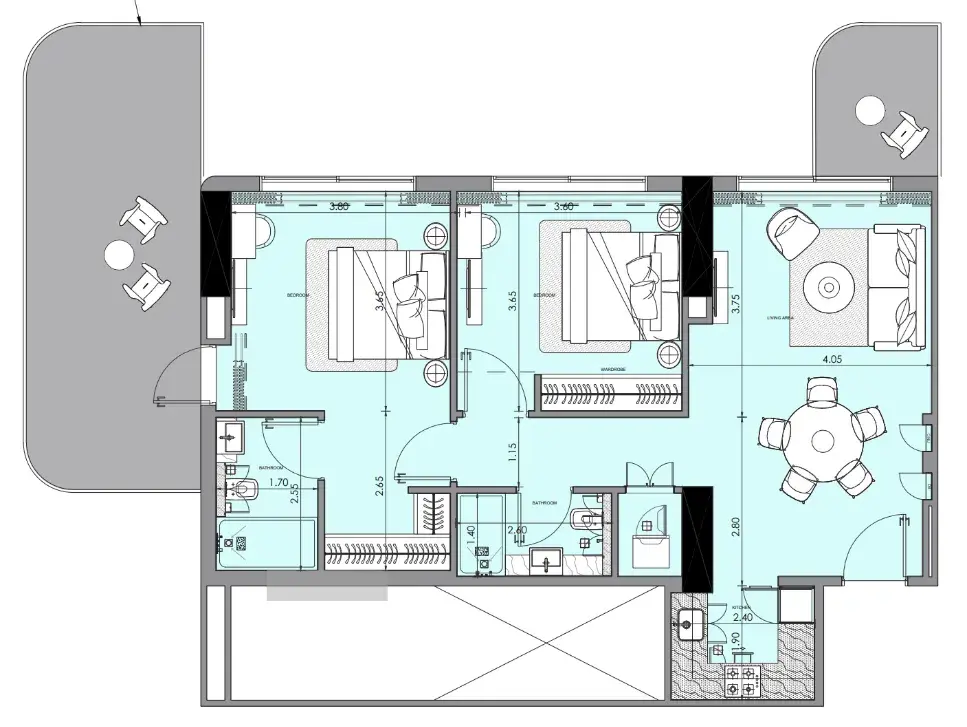 2 Bedrooms apartments - Azizi Wasel floor plan