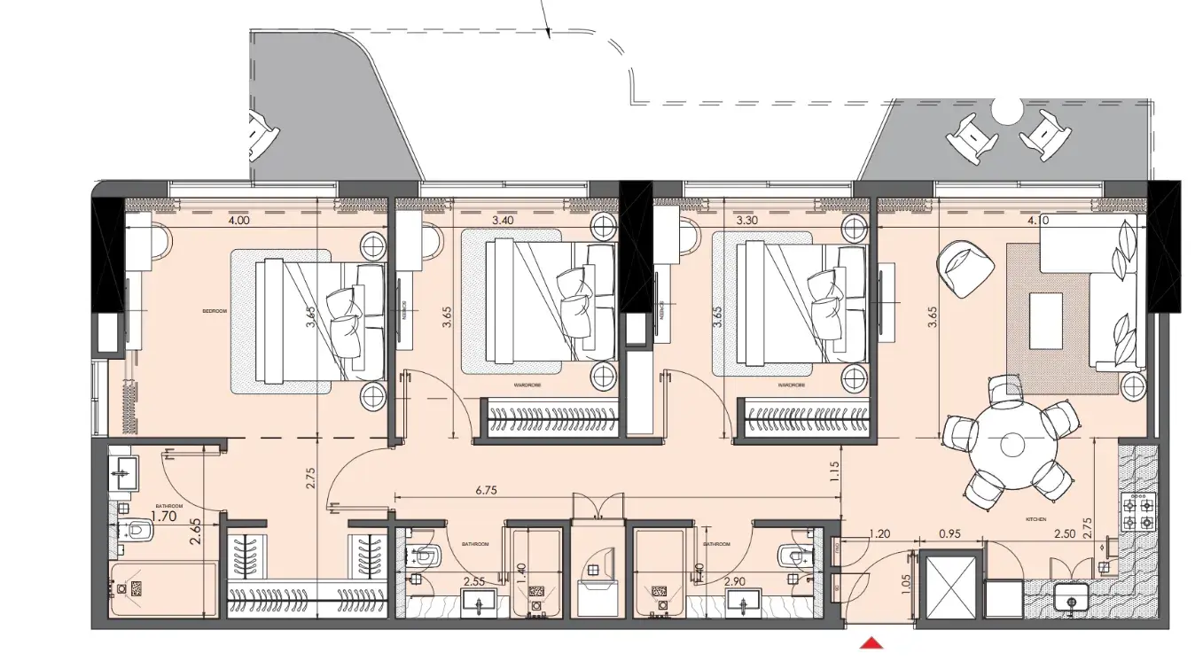 3 Bedrooms apartments - Azizi Wasel floor plan
