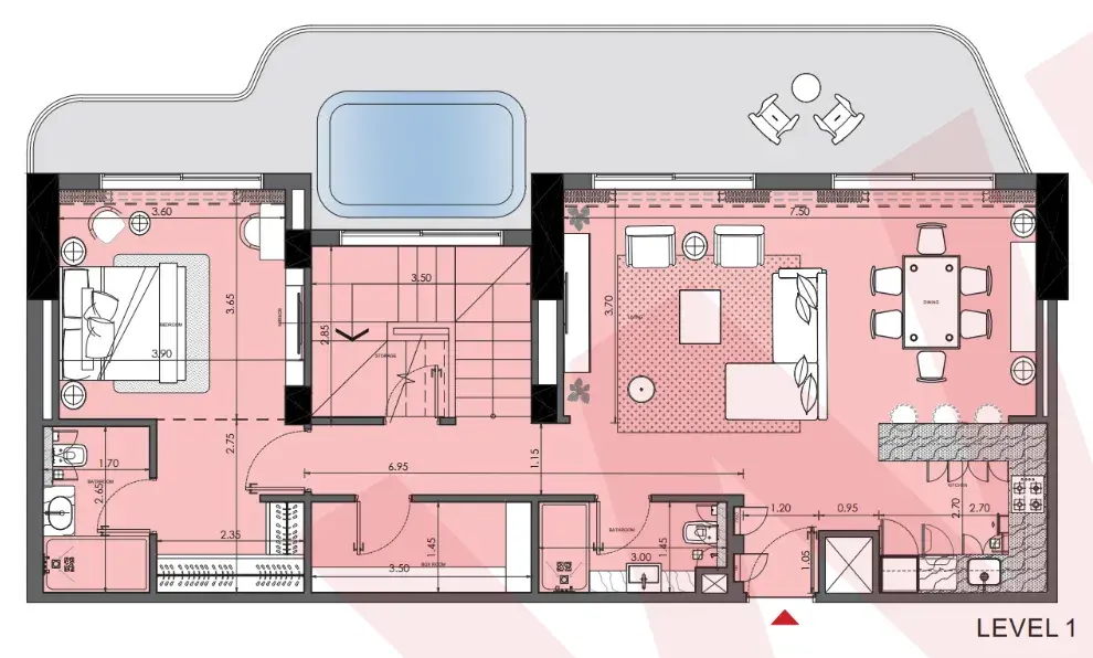 3 Bedrooms penthouse - Azizi Wasel floor plan