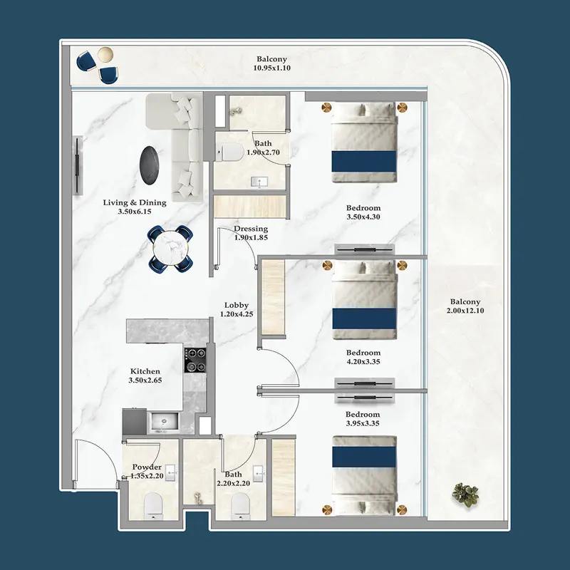 3 bedroom Apartments -  Sparklz floor plan