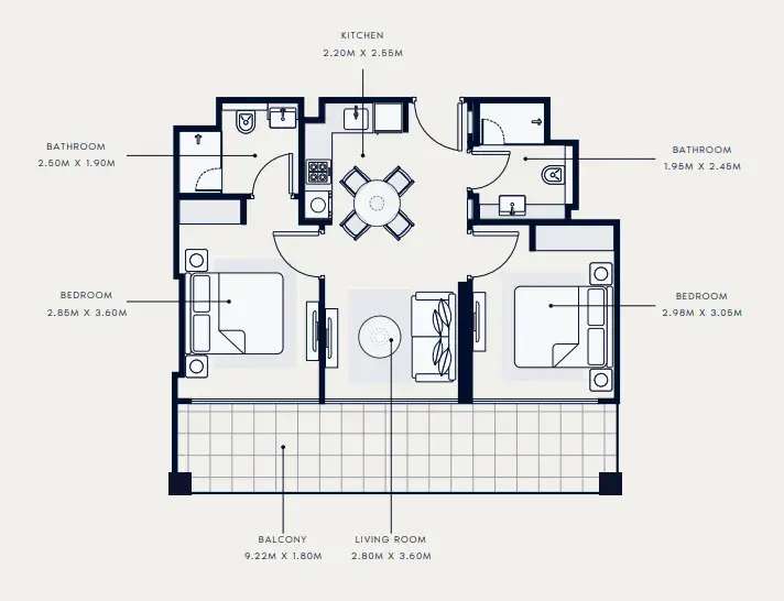 2 Bedrooms apartments - Riviera 65 floor plan