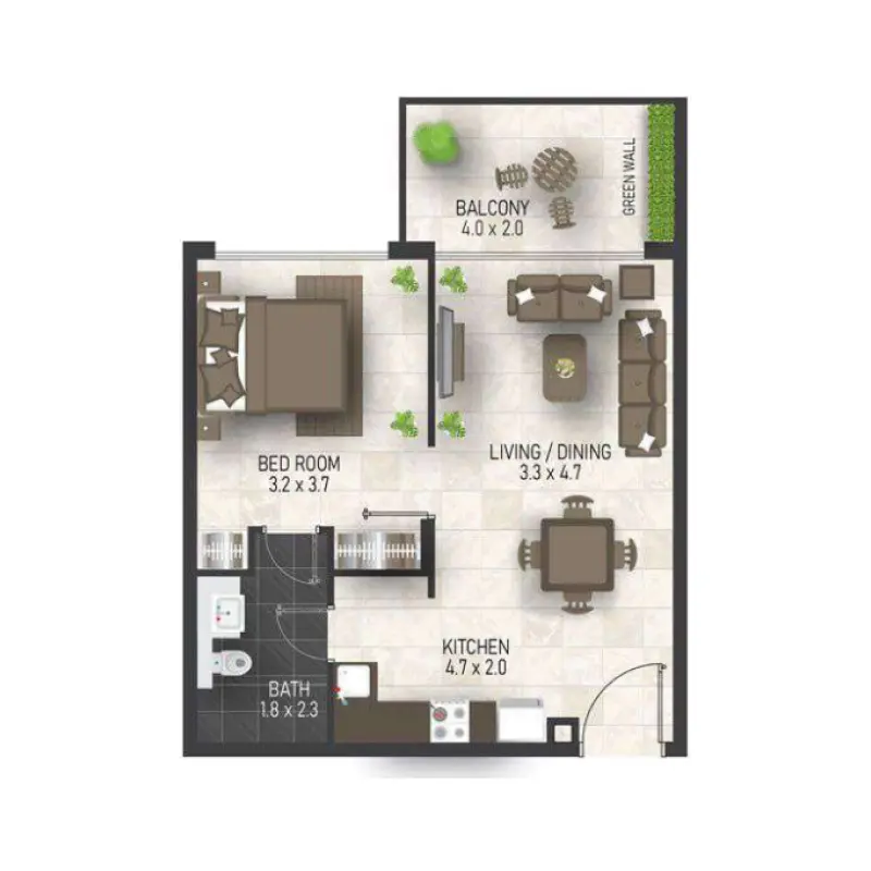 1 bedroom floor plan
