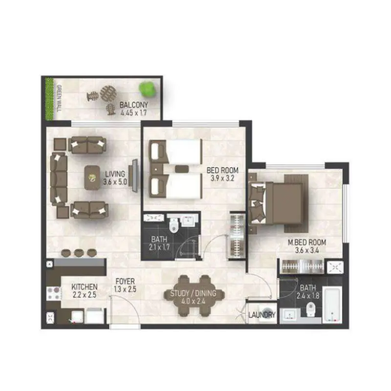 2 bedroom floor plan