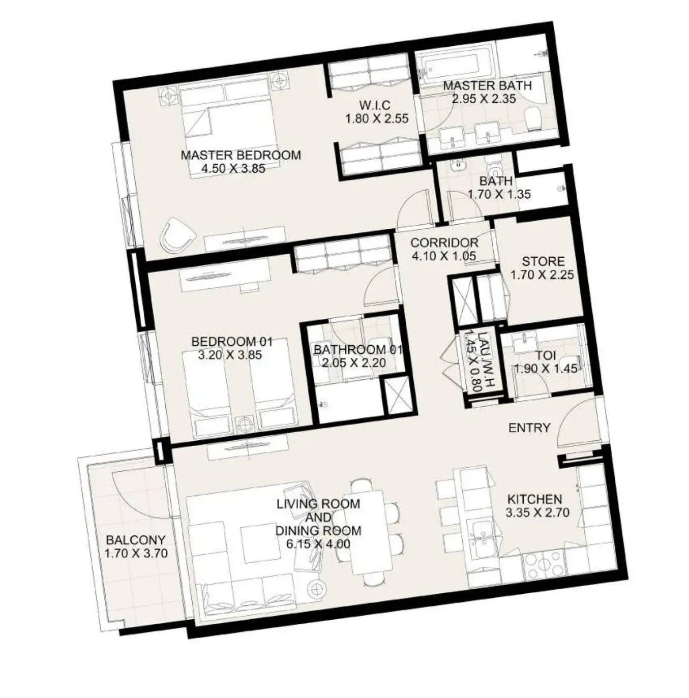 2 Bedrooms apartments - Canal Front Residences 3 and 4 floor plan