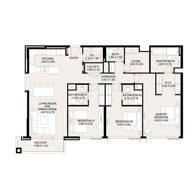 3 bedroom Apartments -  Canal Front Residences 3 and 4 floor plan